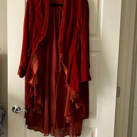Free People Orange Red Velvet Duster Jacket - Picture 2 of 7